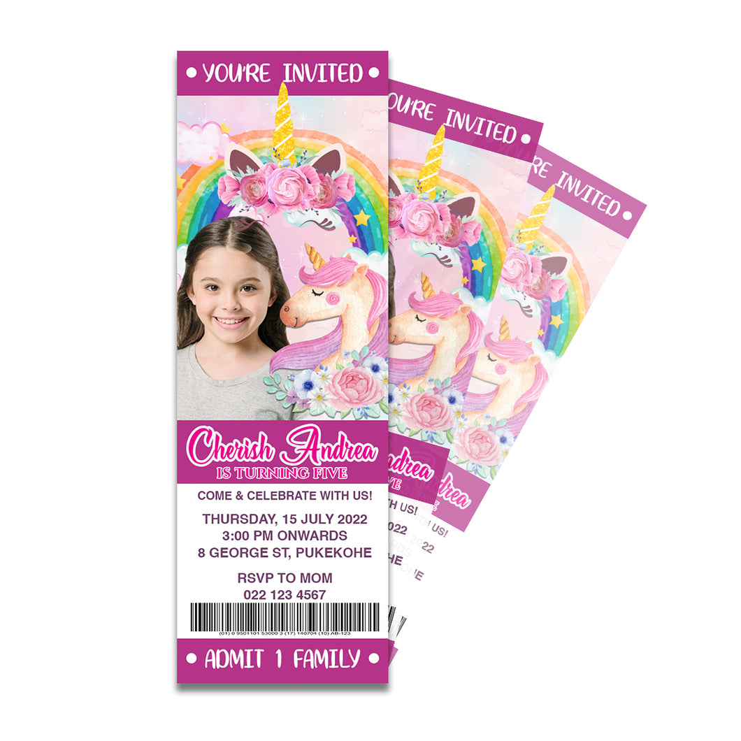 Personalised Ticket Invitation - Unicorn