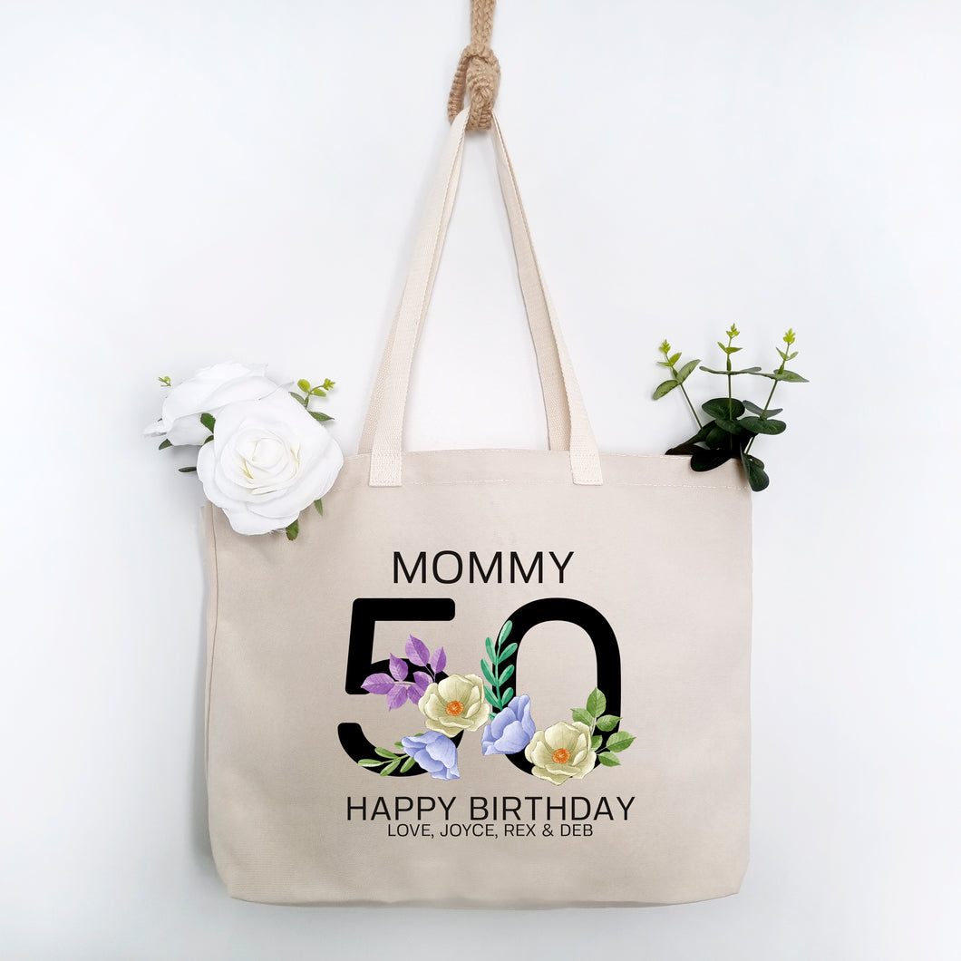 Personalised Birthday Bag - Age Floral Black