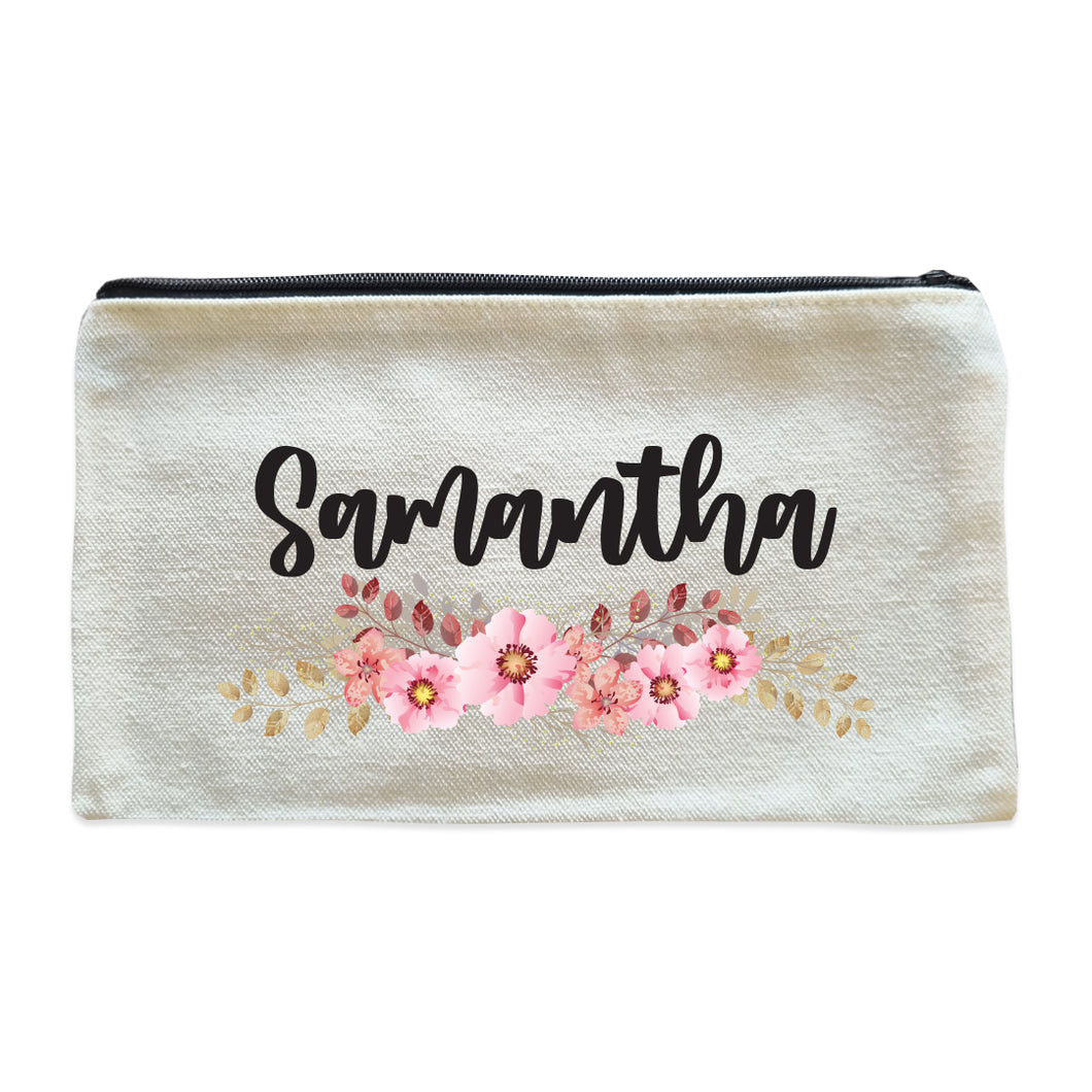 Personalised Pencil Case/Makeup Bag - Floral Pink