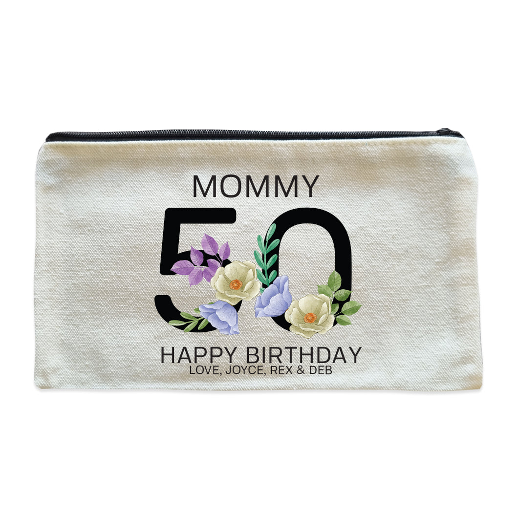 Personalised Pencil Case/Makeup Bag - Age Floral Black